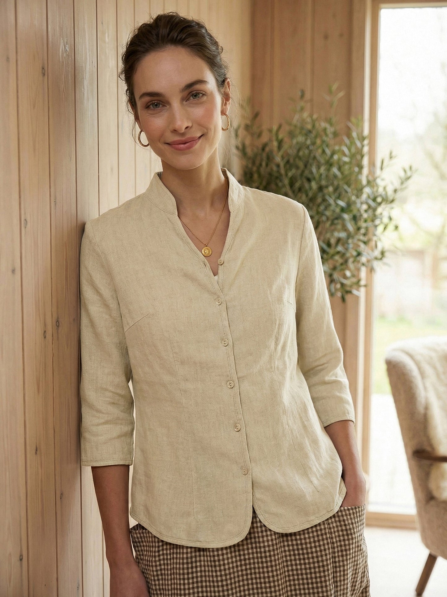 Imogen | Women’s Linen Hand Button Fitted Blouse
