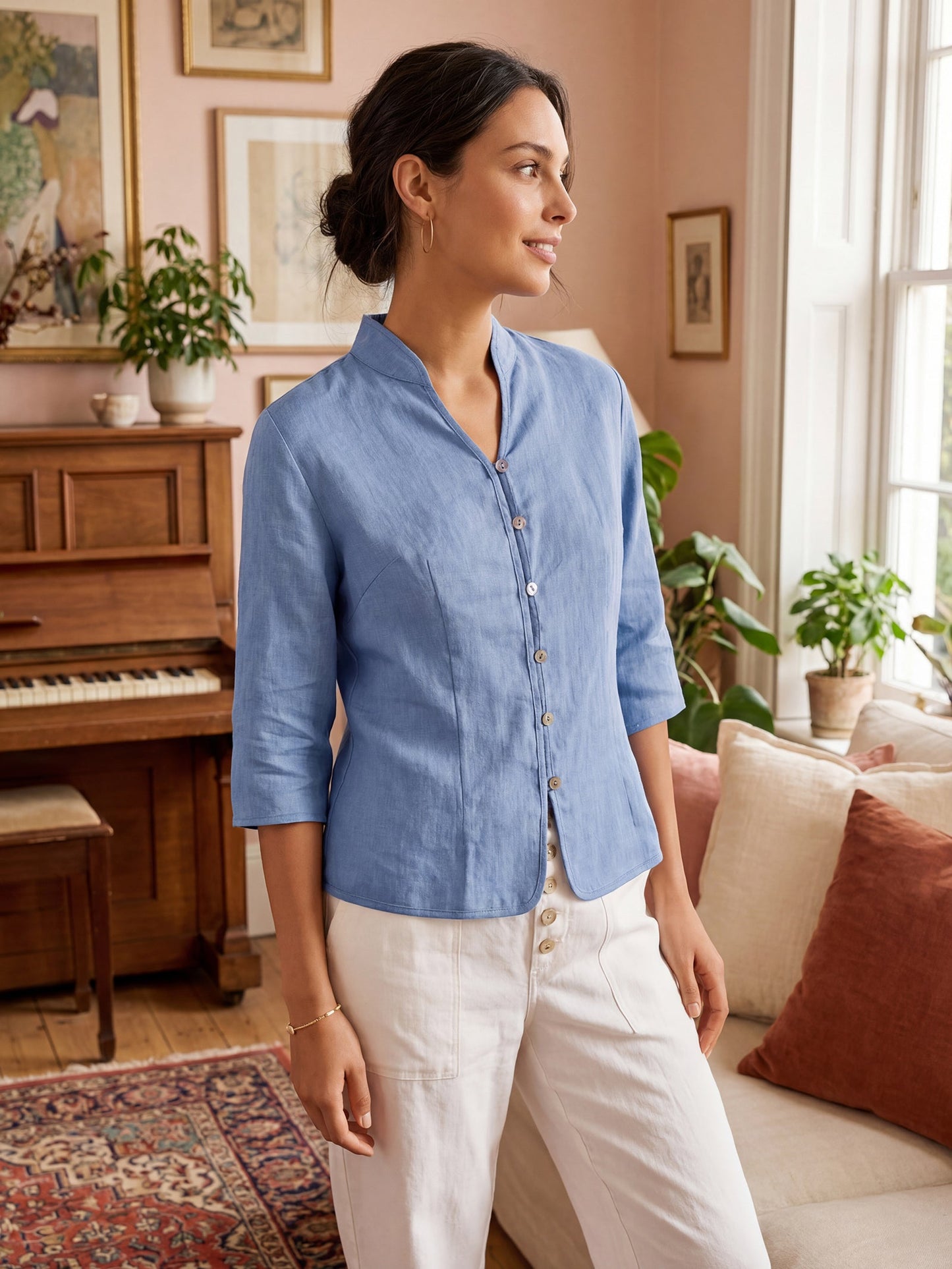 Imogen | Women’s Linen Hand Button Fitted Blouse