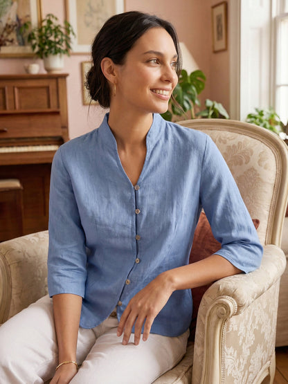 Imogen | Women’s Linen Hand Button Fitted Blouse