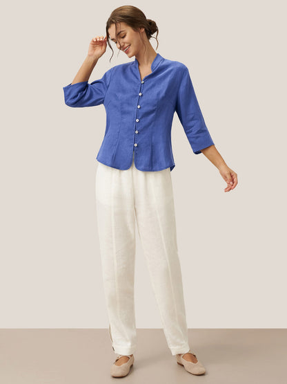 Imogen | Women’s Linen Hand Button Fitted Blouse