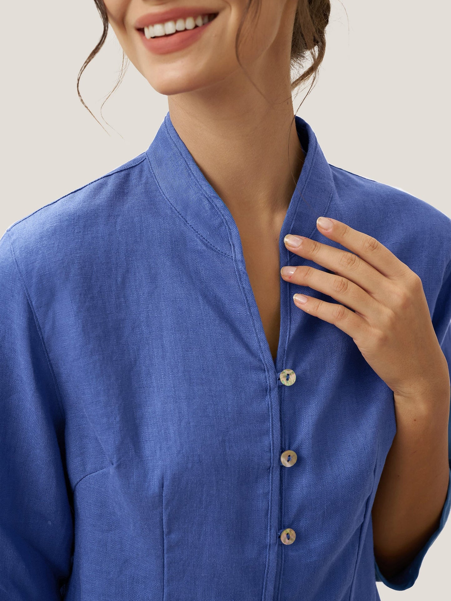 Imogen | Women’s Linen Hand Button Fitted Blouse