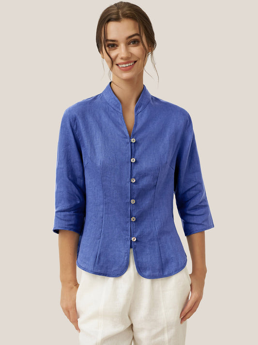 Imogen | Women’s Linen Hand Button Fitted Blouse