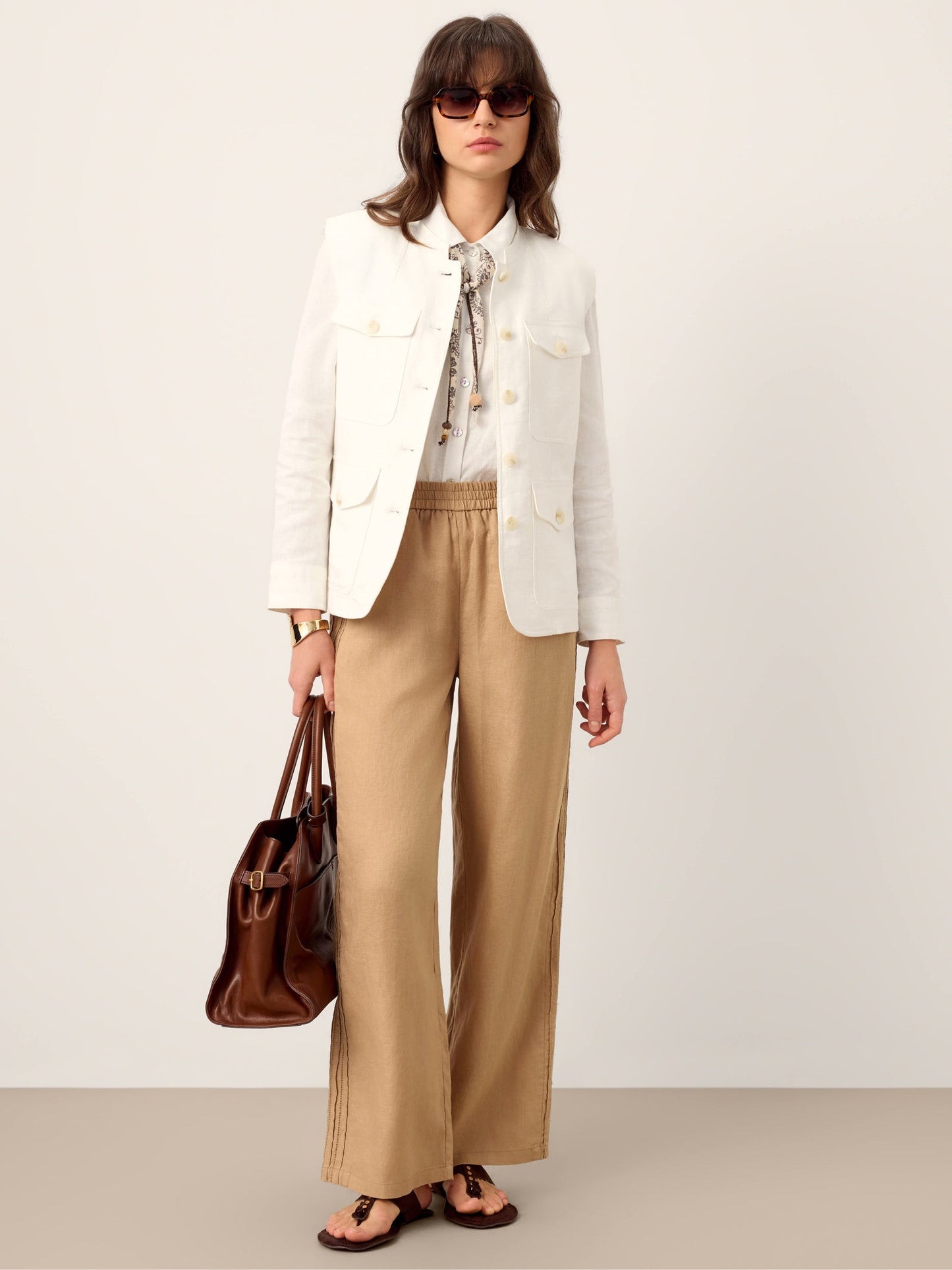 Brenna | Women’s Linen Hemstitch Wide-Leg Trousers