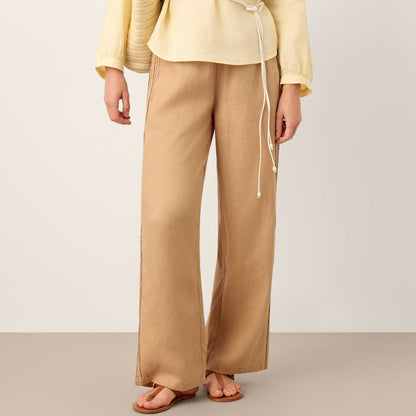 Brenna | Women’s Linen Hemstitch Wide-Leg Trousers