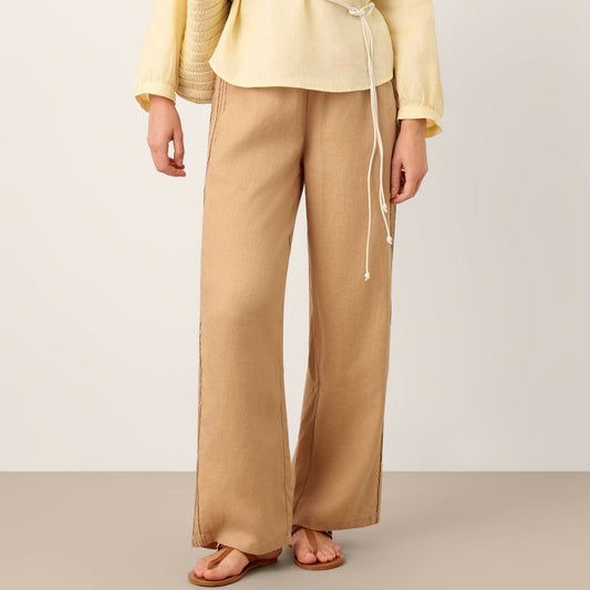 Brenna | Women’s Linen Hemstitch Wide-Leg Trousers