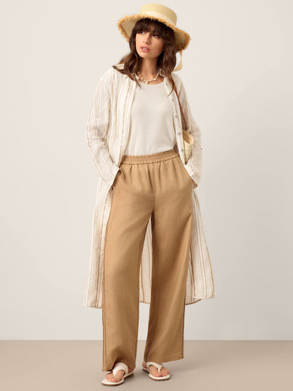 Brenna | Women’s Linen Hemstitch Wide-Leg Trousers