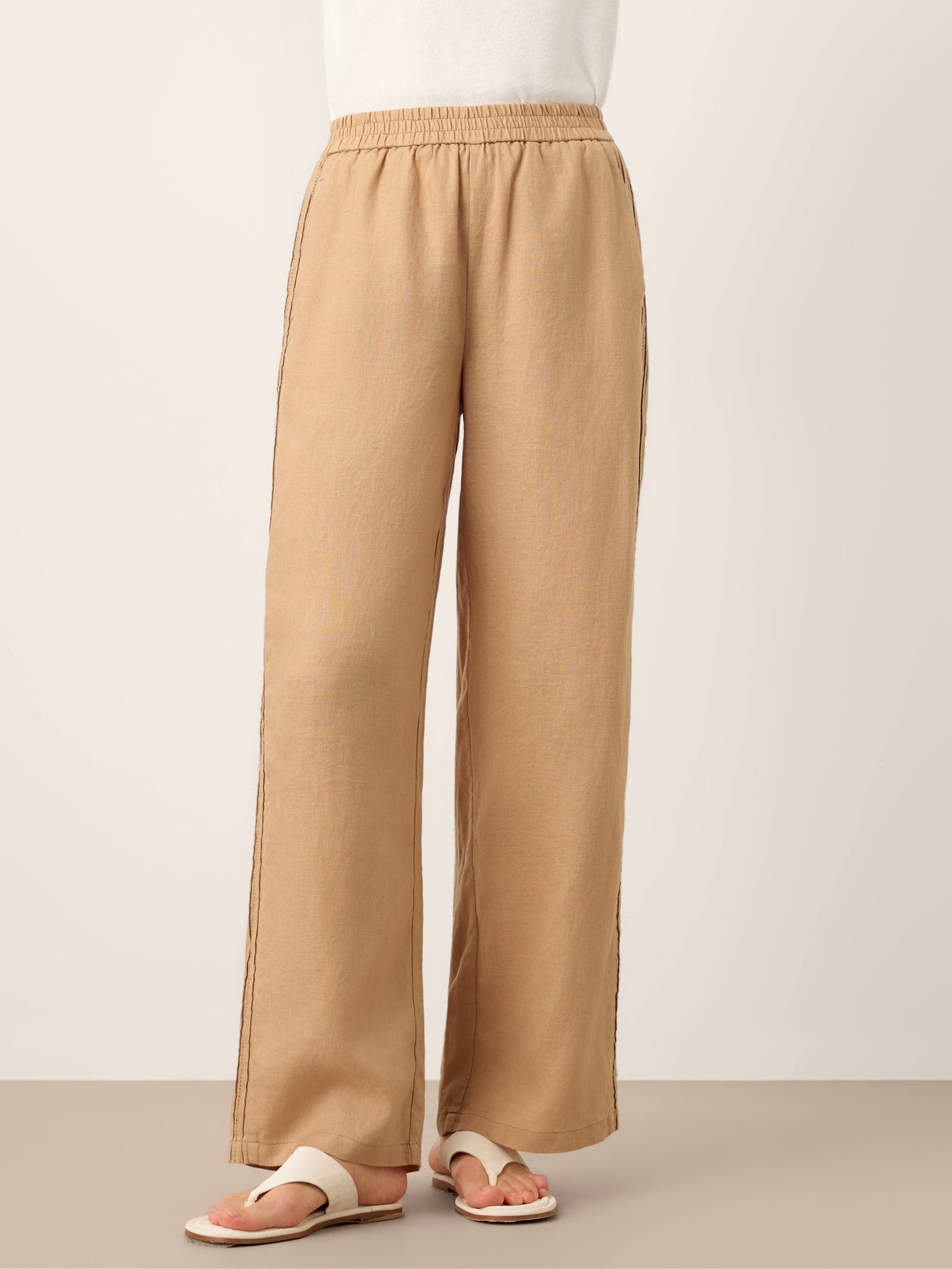 Brenna | Women’s Linen Hemstitch Wide-Leg Trousers