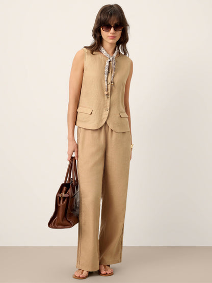 Brenna | Women’s Linen Hemstitch Wide-Leg Trousers