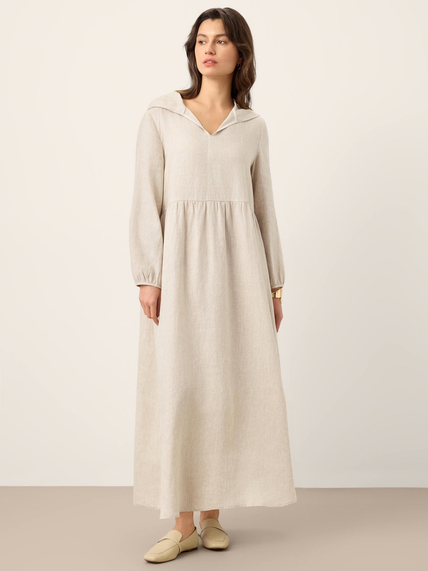 Nora | Women’s Linen Sculpted Hood Caftan Maxi Dress