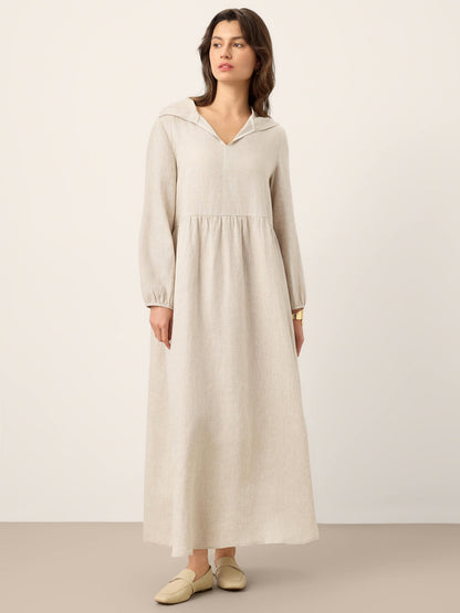 Nora | Women’s Linen Sculpted Hood Caftan Maxi Dress