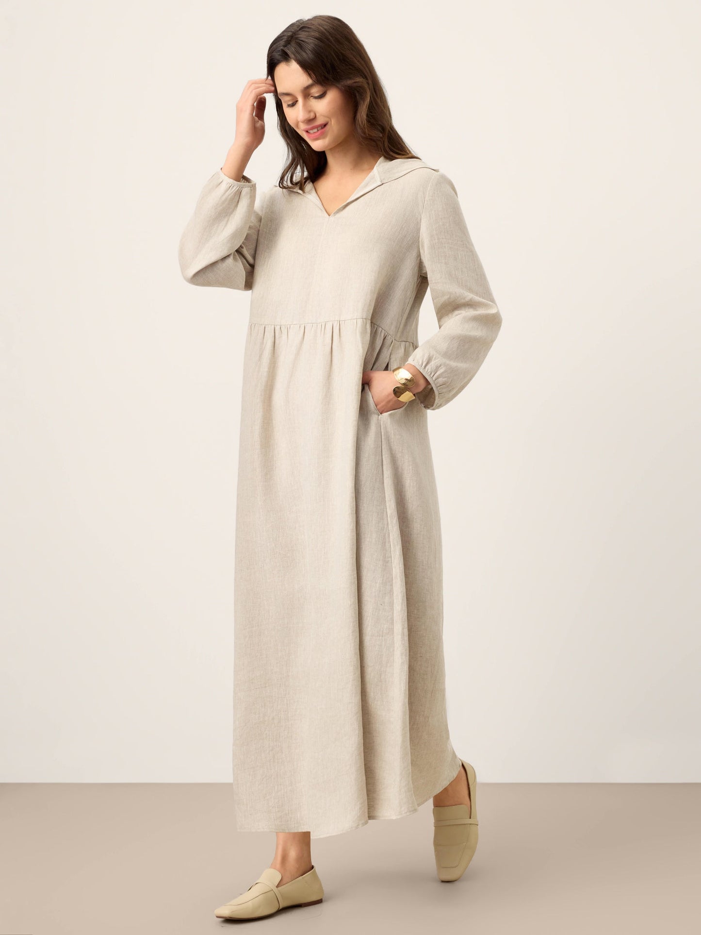 Nora | Women’s Linen Sculpted Hood Caftan Maxi Dress