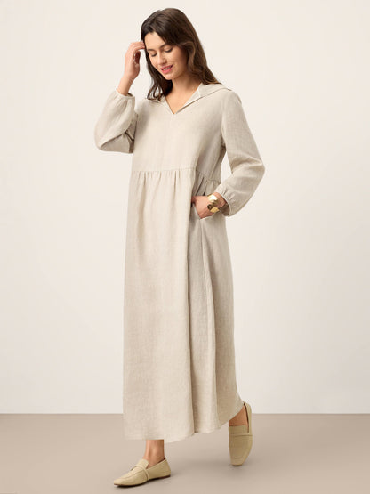 Nora | Women’s Linen Sculpted Hood Caftan Maxi Dress