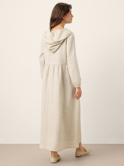 Nora | Women’s Linen Sculpted Hood Caftan Maxi Dress