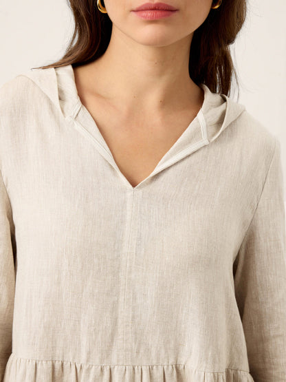 Nora | Women’s Linen Sculpted Hood Caftan Maxi Dress