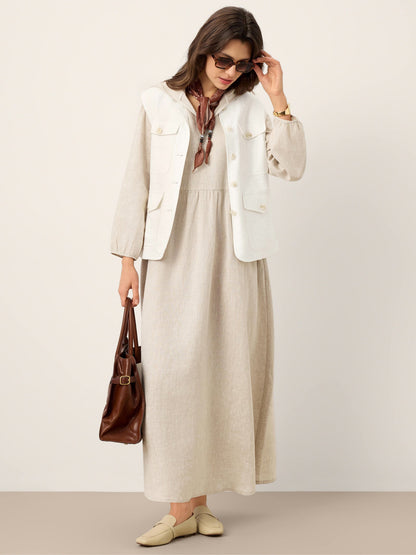 Nora | Women’s Linen Sculpted Hood Caftan Maxi Dress