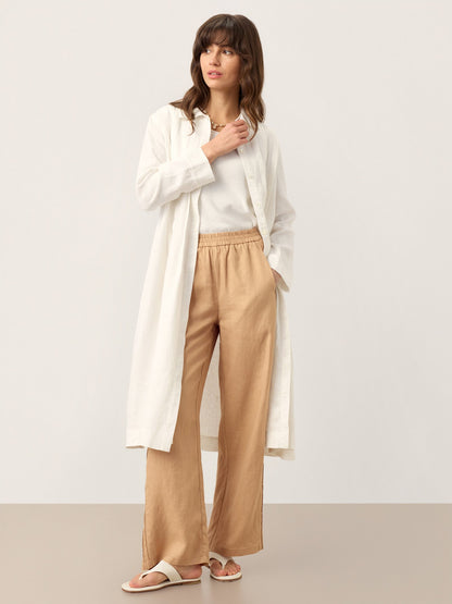 Brianna | Women’s Linen Embroidered Pintuck Midi Shirt Dress