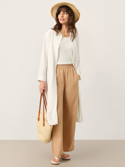 Brianna | Women’s Linen Embroidered Pintuck Midi Shirt Dress