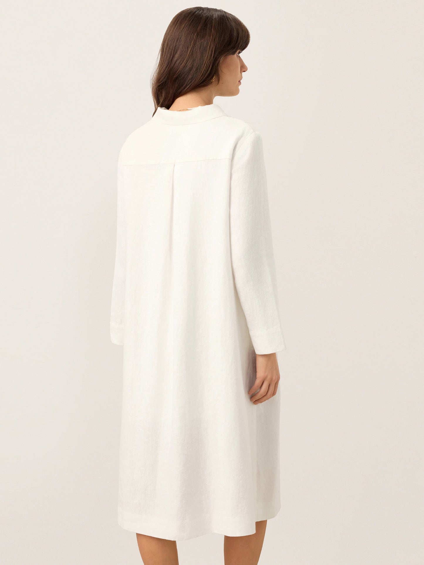 Kendall | Women’s Linen Embroidered Pintuck Midi Shirt Dress