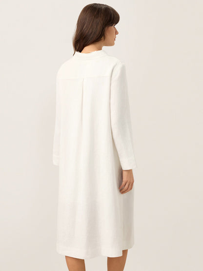 Kendall | Women’s Linen Embroidered Pintuck Midi Shirt Dress