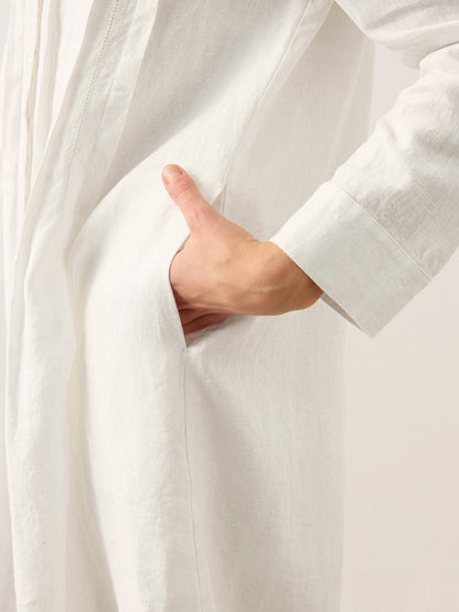 Brianna | Women’s Linen Embroidered Pintuck Midi Shirt Dress