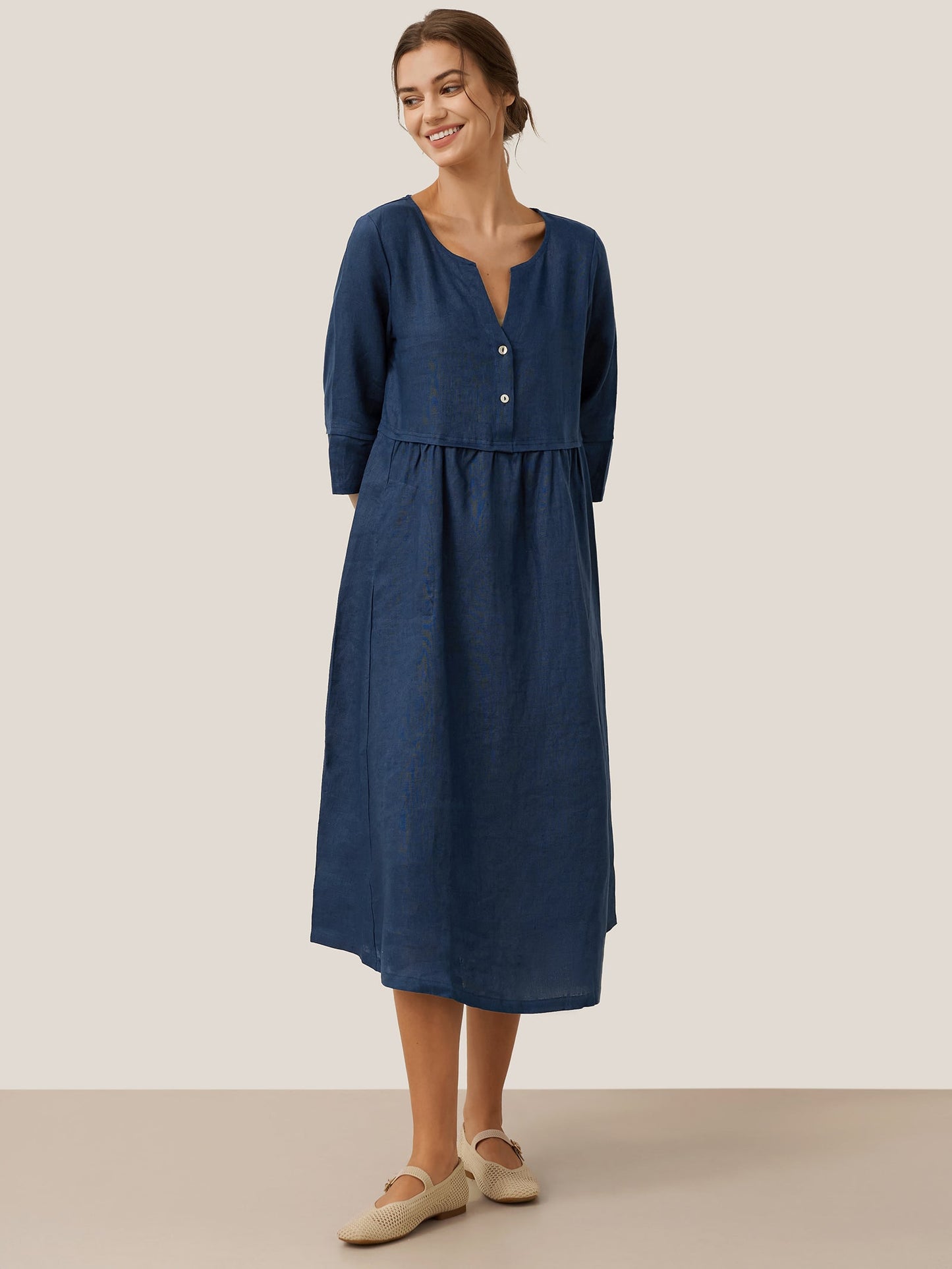 Cordelia | Women’s Linen Button Waist Gathered Maxi Dress