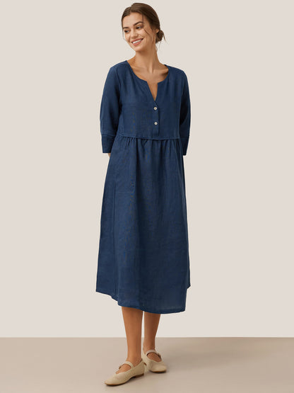 Cordelia | Women’s Linen Button Waist Gathered Maxi Dress