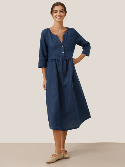 Cordelia | Women’s Linen Button Waist Gathered Maxi Dress