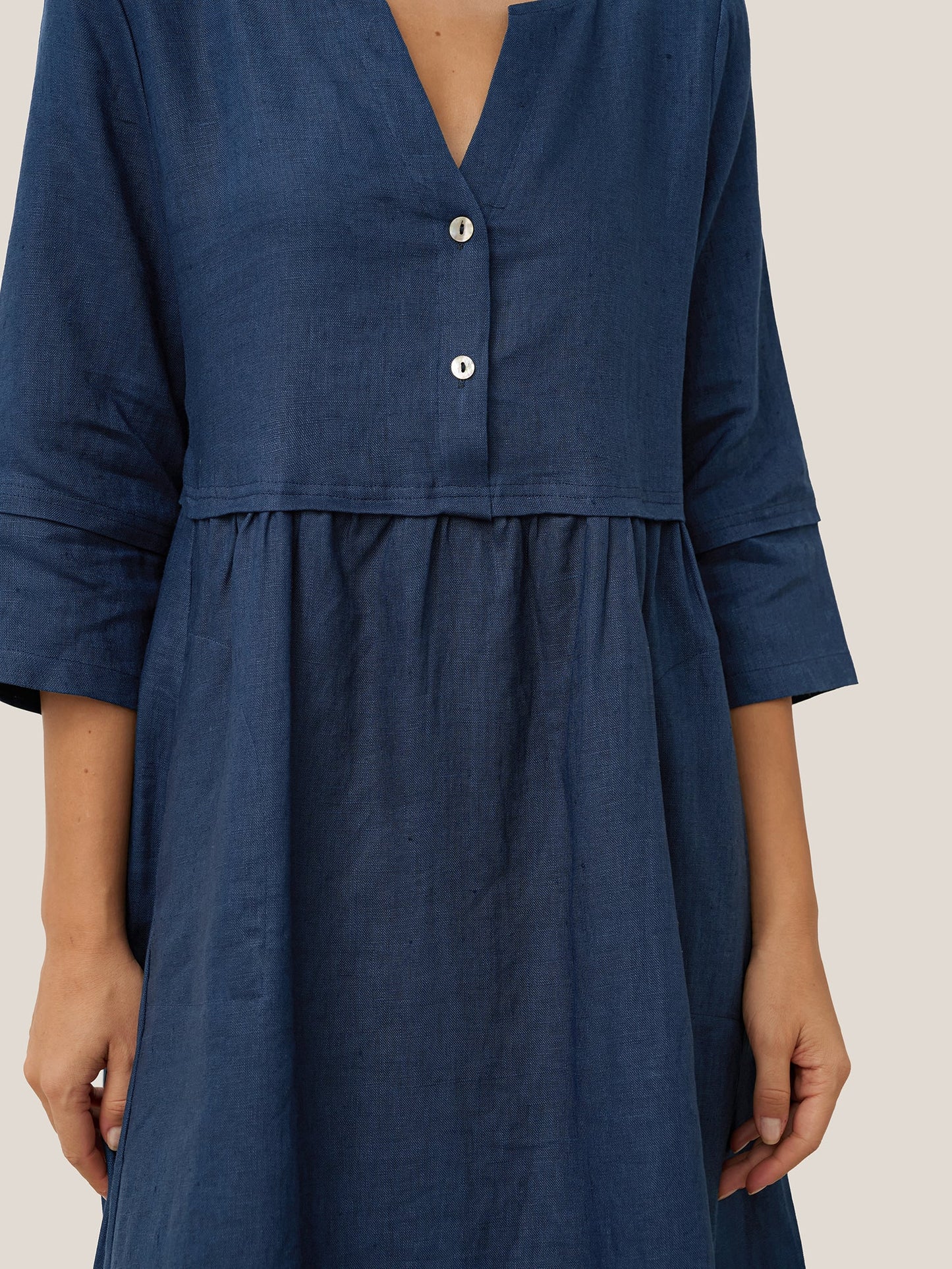Cordelia | Women’s Linen Button Waist Gathered Maxi Dress
