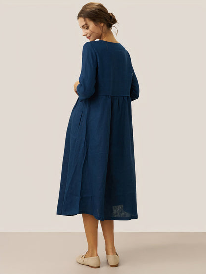 Cordelia | Women’s Linen Button Waist Gathered Maxi Dress