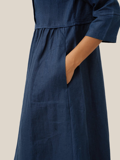 Cordelia | Women’s Linen Button Waist Gathered Maxi Dress