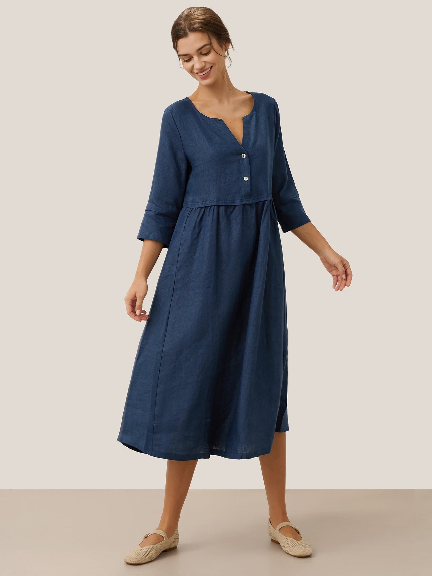 Cordelia | Women’s Linen Button Waist Gathered Maxi Dress