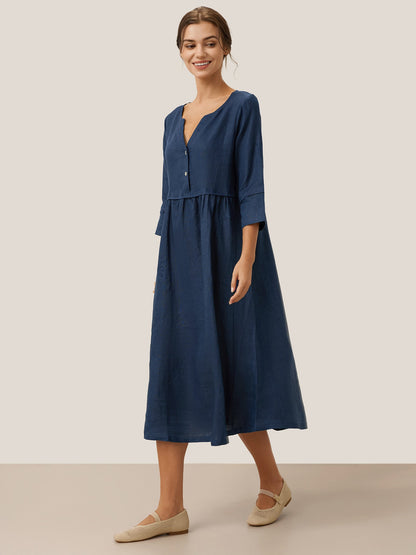 Cordelia | Women’s Linen Button Waist Gathered Maxi Dress