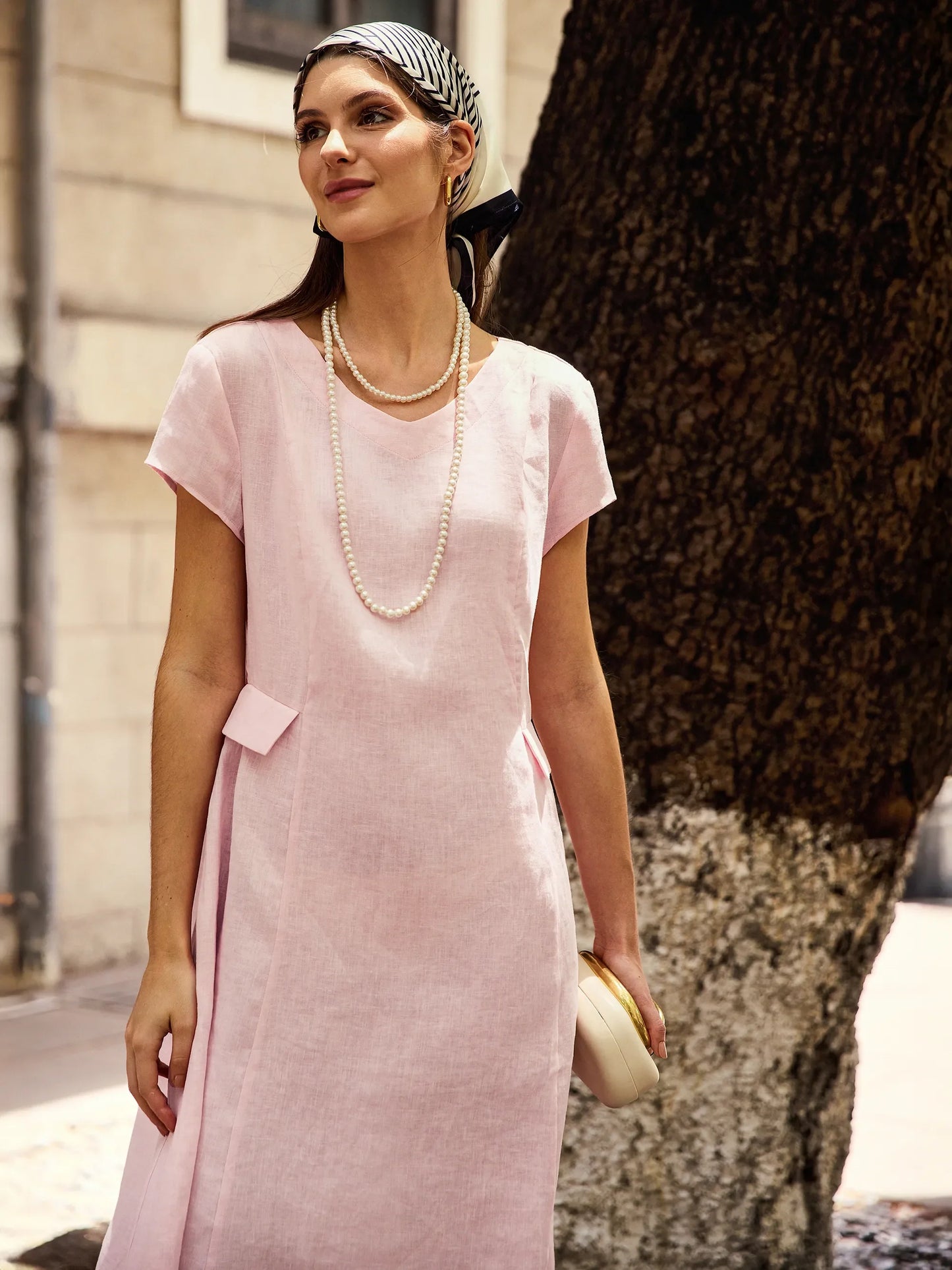 Cecily | Women’s Linen Summer V-Neck Fit-And-Flare Dress