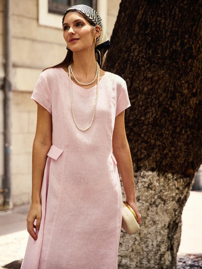 Cecily | Women’s Linen Summer V-Neck Fit-And-Flare Dress