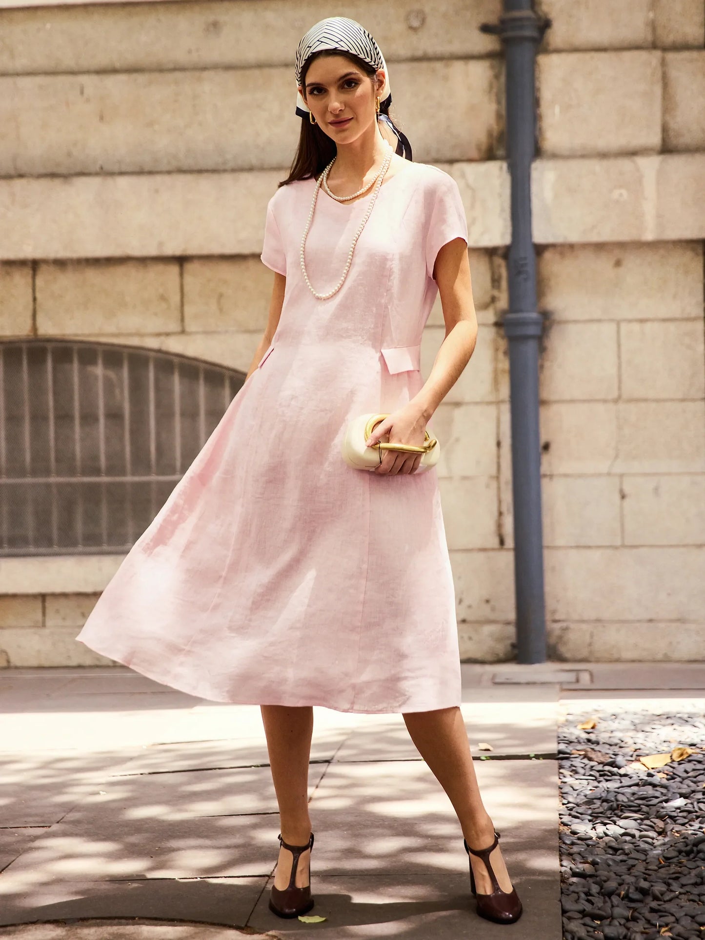 Cecily | Women’s Linen Summer V-Neck Fit-And-Flare Dress