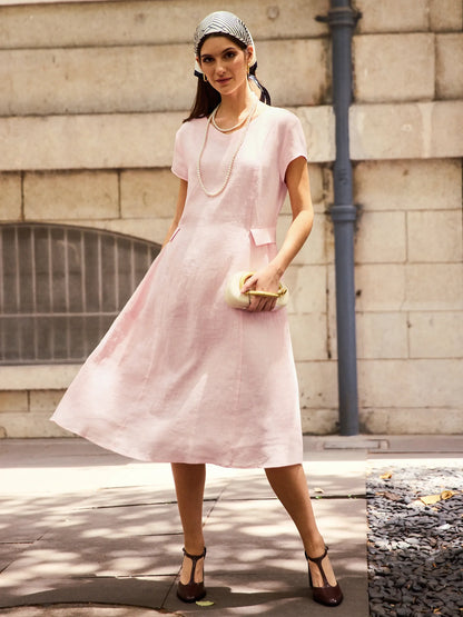 Cecily | Women’s Linen Summer V-Neck Fit-And-Flare Dress
