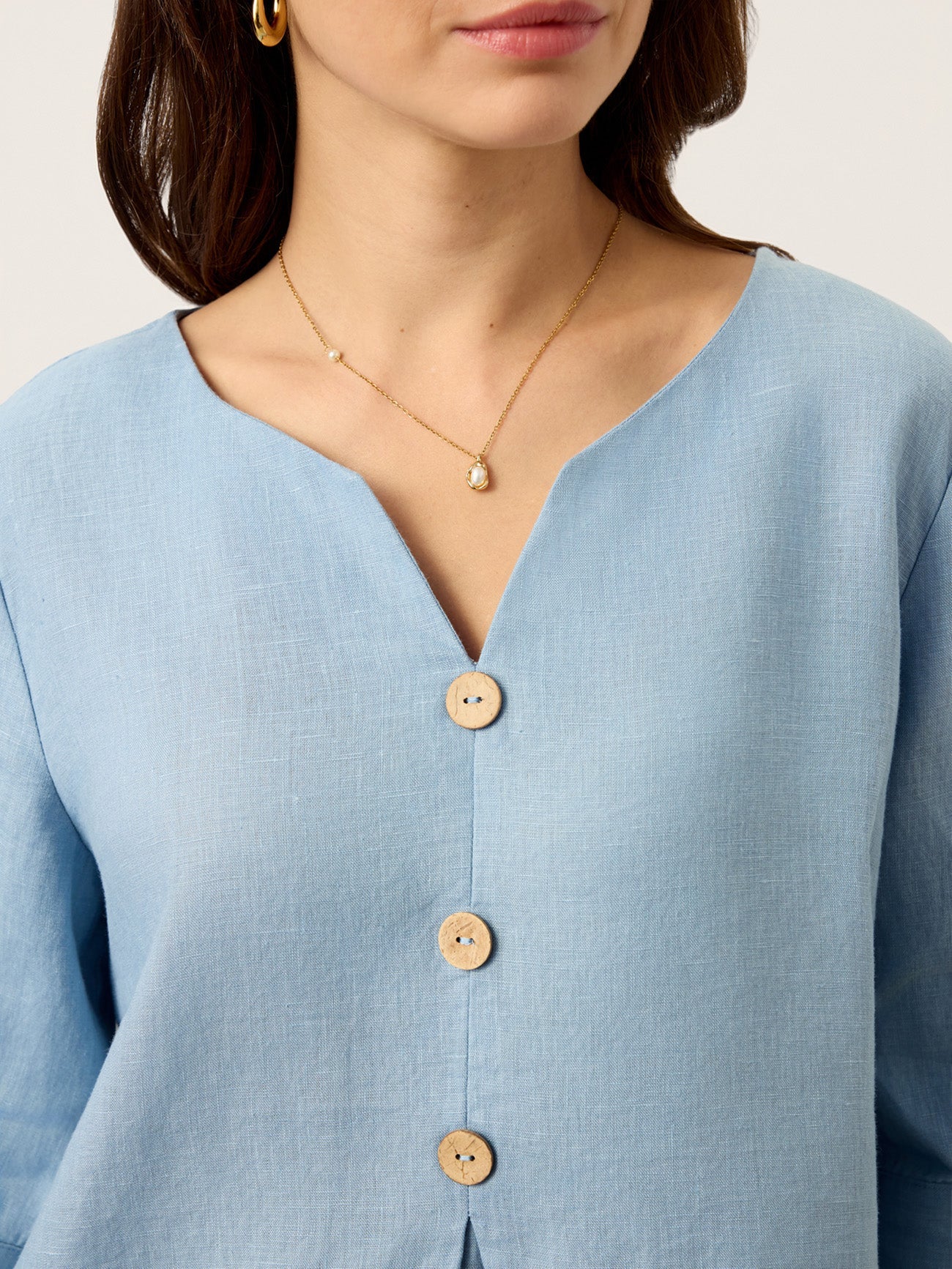 Skylar | Women’s Linen Split Neck Inverted Pleat Blouse