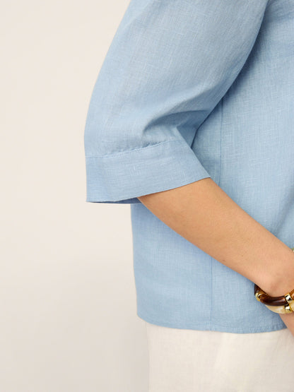 Skylar | Women’s Linen Split Neck Inverted Pleat Blouse