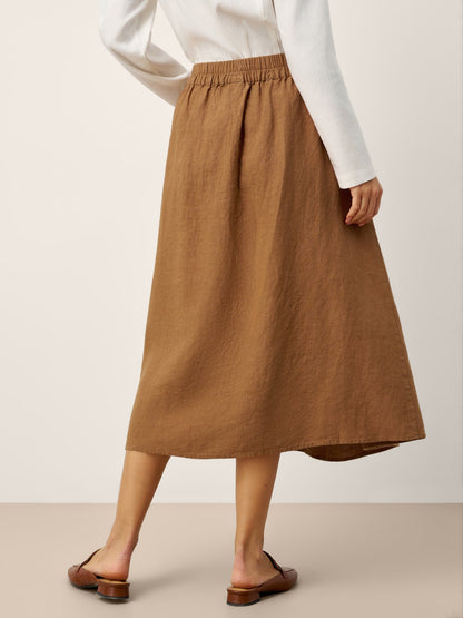 Waverly | Women’s Linen Pleated Side Button Midi Skirt