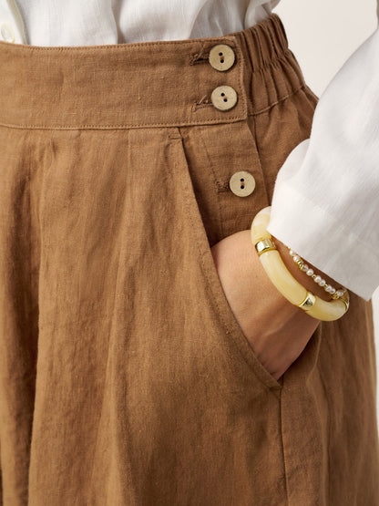 Waverly | Women’s Linen Pleated Side Button Midi Skirt