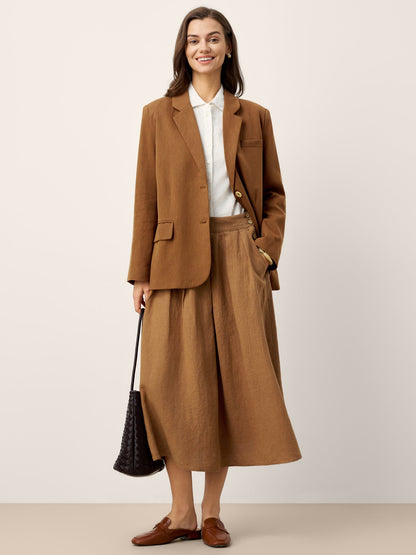 Waverly | Women’s Linen Pleated Side Button Midi Skirt