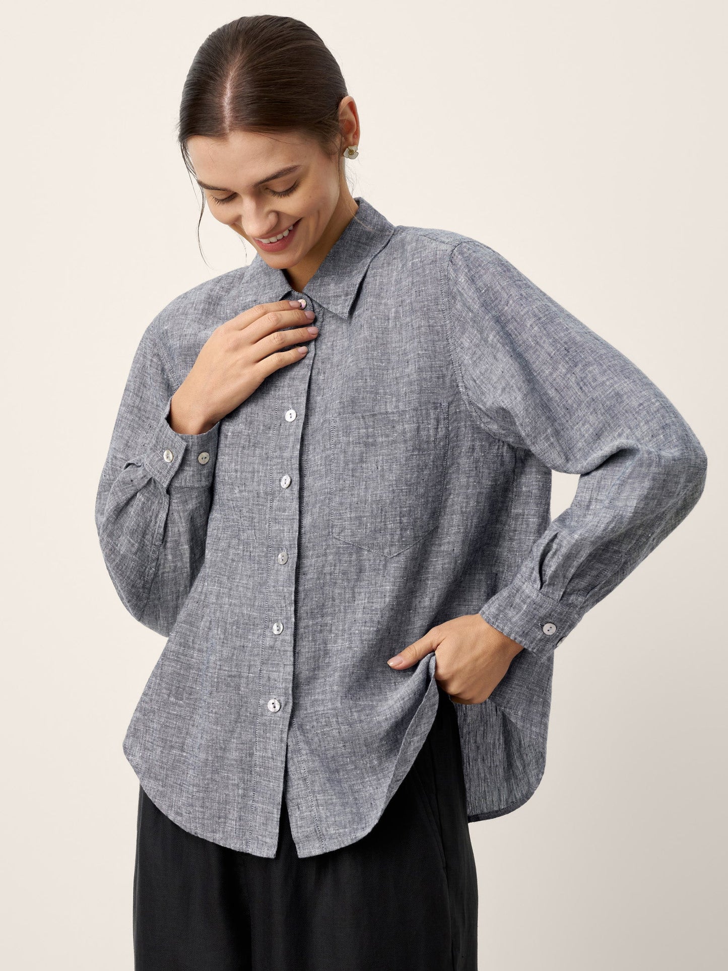 Brittany | Women’s Linen Relaxed Drop Shoulder Pocket Shirt