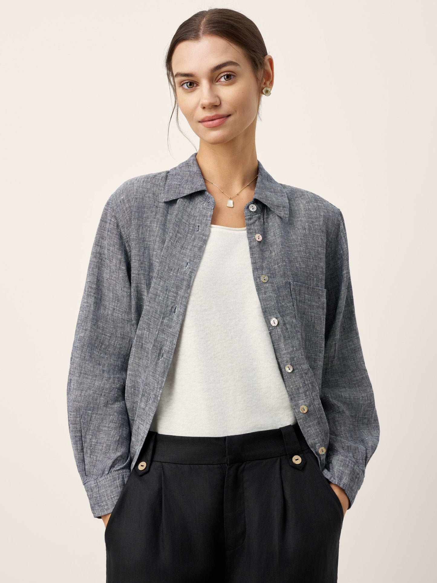 Brittany | Women’s Linen Relaxed Drop Shoulder Pocket Shirt