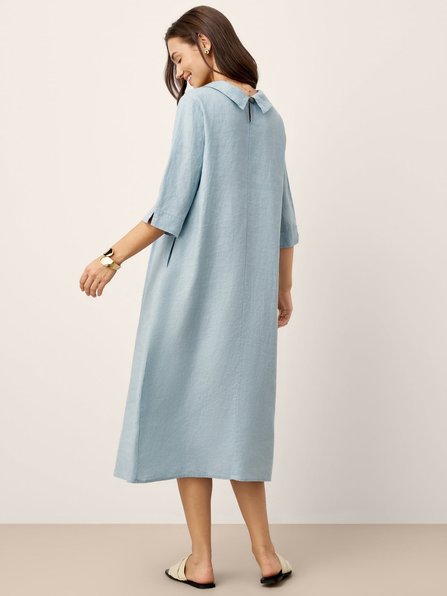 Cassidy | Women’s Linen Rolled Collar Asymmetric Button Maxi Dress
