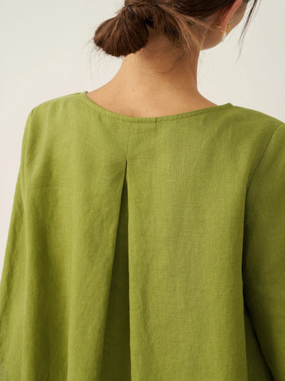 Hollis | Women’s Linen Round Neck Asymmetrical Hem Blouse