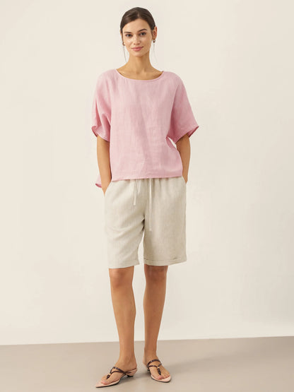 Skylar | Women’s Linen Elastic Drawstring Waist Capri Pants