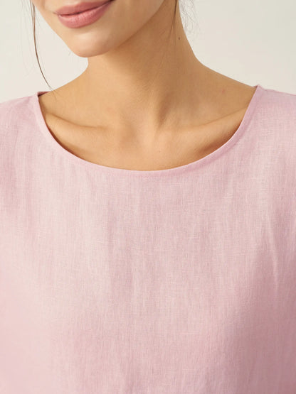 Thandie | Women’s Linen Round Neck Back-Opening Blouse