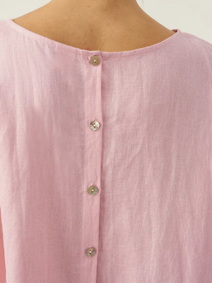 Thandie | Women’s Linen Round Neck Back-Opening Blouse