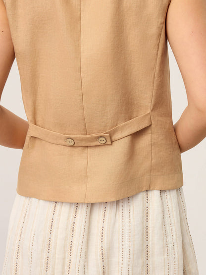 Jordan | Women’s Linen Cinch-Back Sleeveless Tailored Vest Blouse