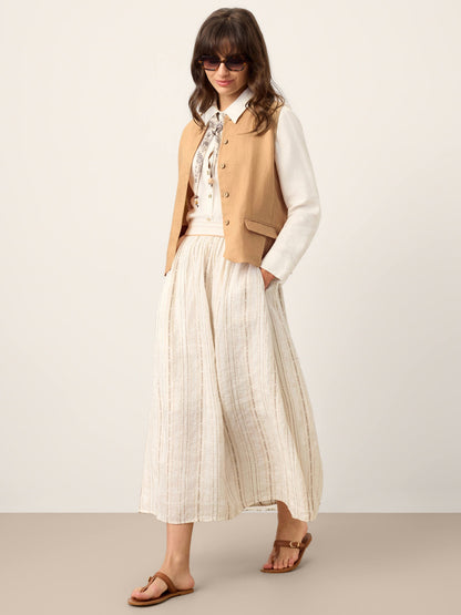 Jordan | Women’s Linen Cinch-Back Sleeveless Tailored Vest Blouse